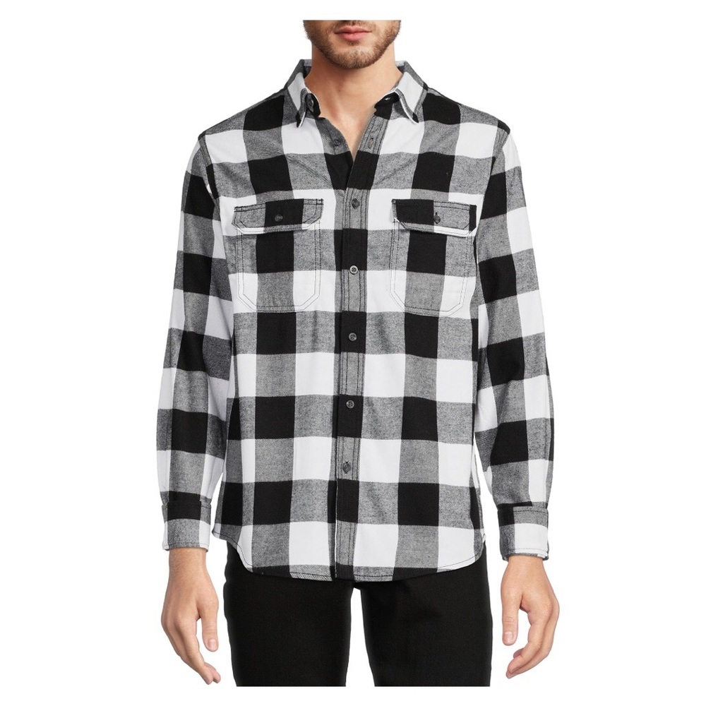 GEORGE Mens Super Soft Flannel Shirt Size XLT 46-48 Plaid Black & White …